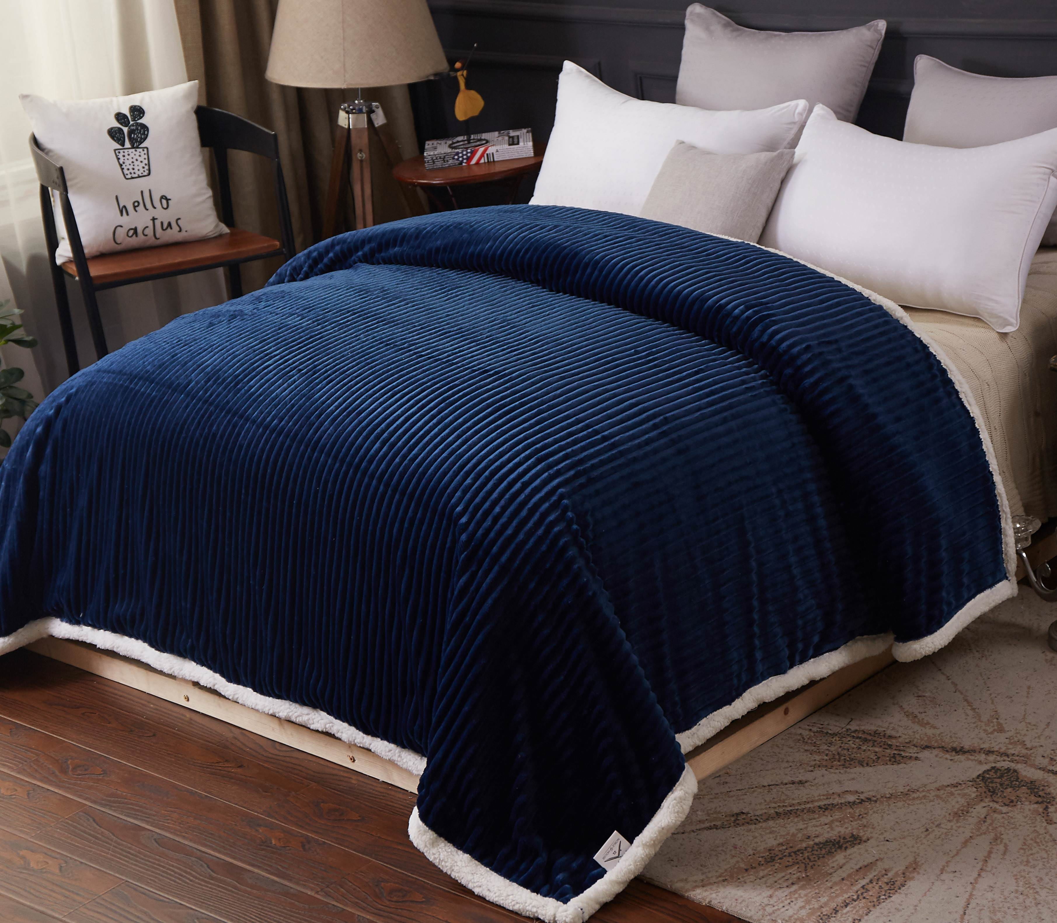 Lush Elegance King Size Corduroy Reversible Sherpa Blanket 102 X 86 Navy Walmartcom Walmartcom