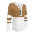 thumbnail image 3 of AKOEE Women 1/2 Zip Pullover Tops Colorblock Striped Long Sleeve S-3XL Lightweight Casual Tshirts Loose Fit, Brown 3XL, 3 of 7