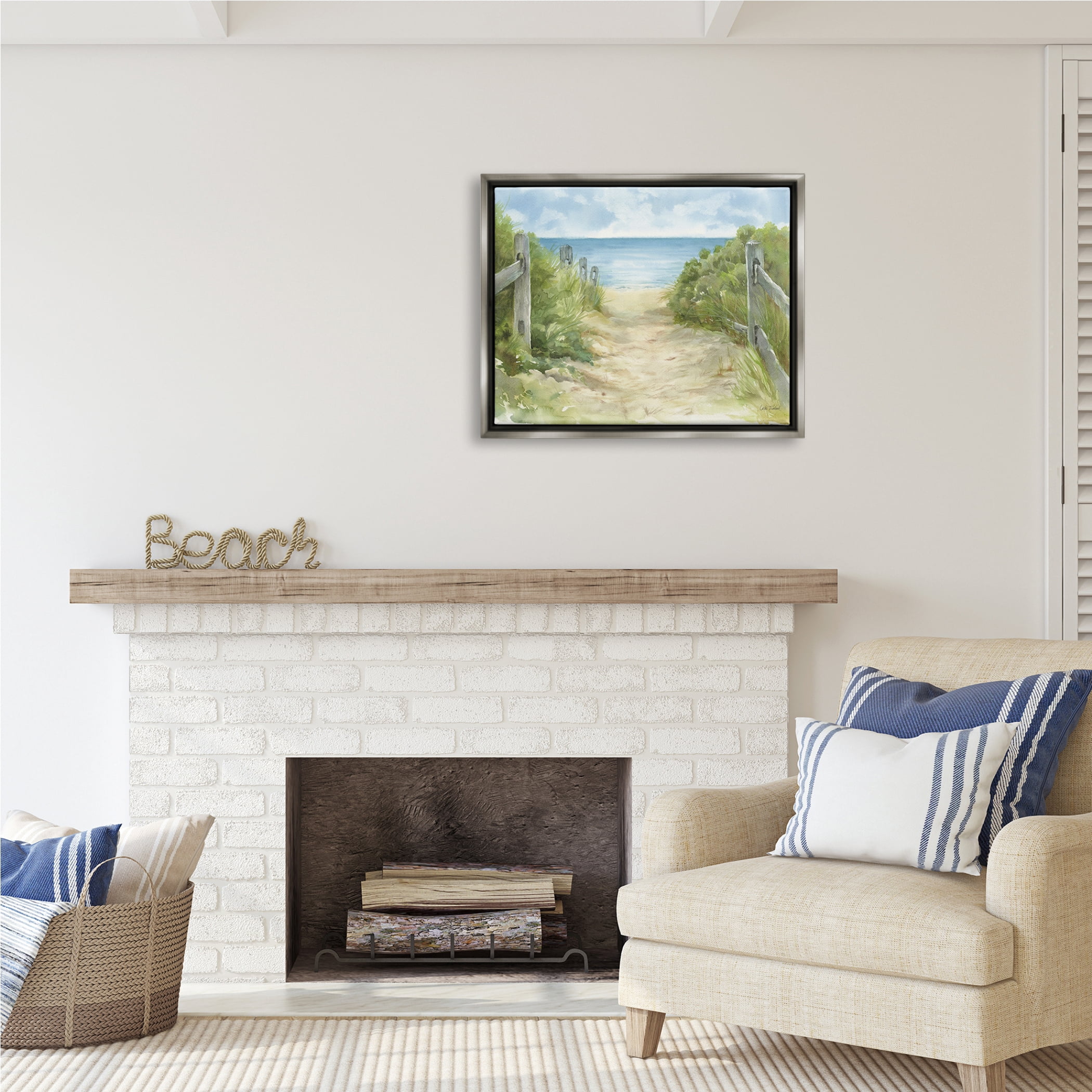 Stupell Industries Beach Path Painting Nature Painting Gray Floater Framed Art Print Wall Art, 31 x 25