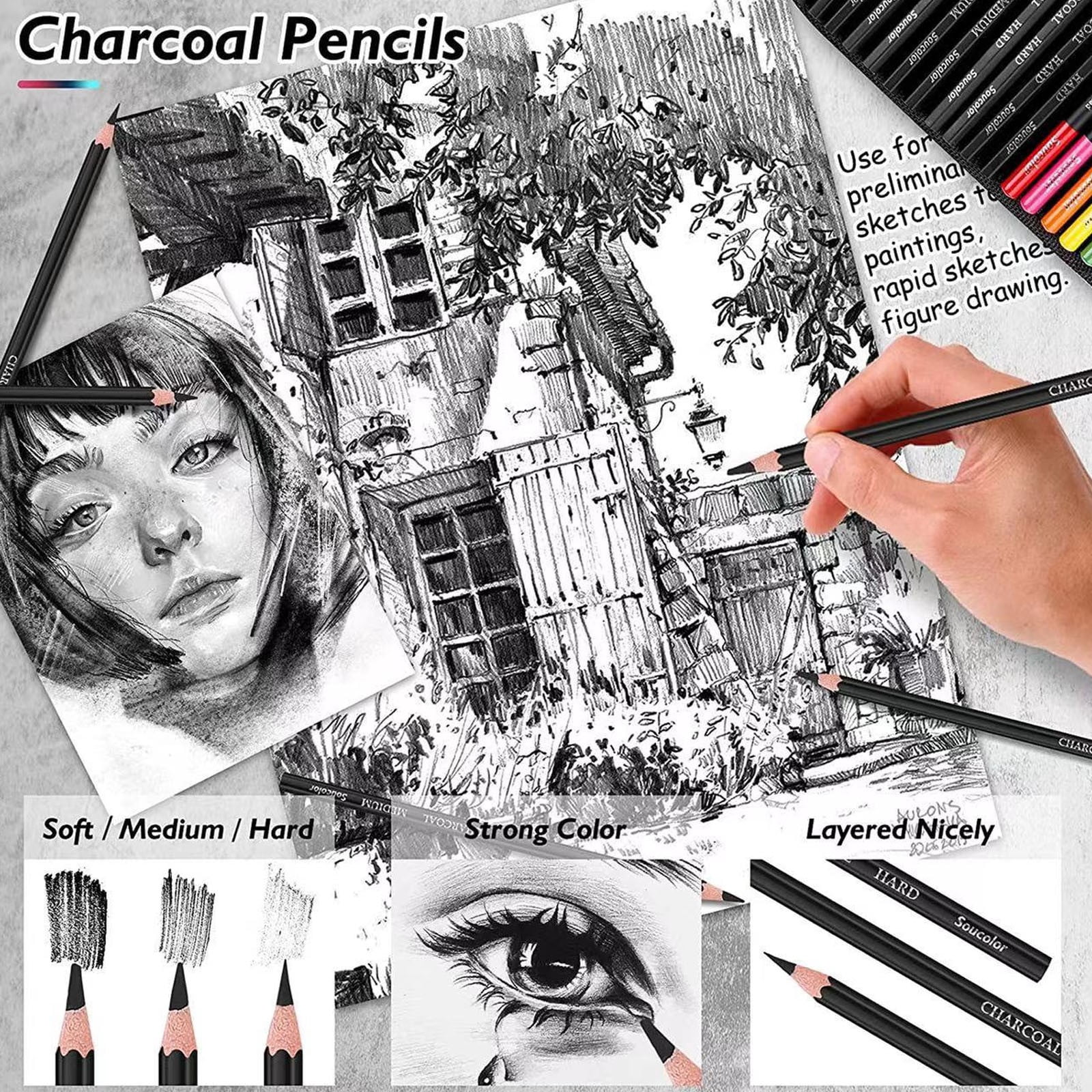 LKXGBMY Drawing Supplies Set, Art Pencils & Watercolor Pencils With Canvas Case for Artists
