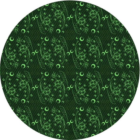 Ahgly Company Machine Washable Indoor Round Transitional Green Area Rugs, 3' Round