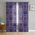 thumbnail image 3 of Sheer Curtains 63 inches Long, Halloween Haunted Grimace Pumpkin Skull Purple Light Filtering Sheer Window Curtains Rod Pocket Voile Drapes for Bedroom Living Room, 52"W x 63"L 2 Panels, 3 of 7
