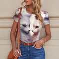 thumbnail image 4 of KLL Women 's Crew Neck Bodysuit Jumpsuits White Red Cat Couple Print Short onesies Stretch T Shirts, 4 of 5