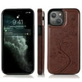 thumbnail image 2 of Feishell Back Case for iPhone 13 mini,Embossed Pattern PU Leather Wallet Phone Case with ID Credit Card Slots Shockproof Magnetic Buckle Back Flip Holder Protective Cover,Brown, 2 of 9