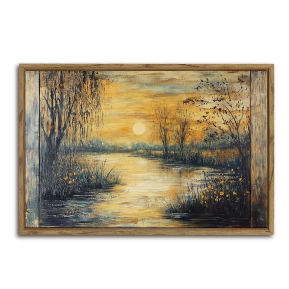 River Sunset Oil Painting Horizontal Canvas Wall Art with Lightweight Foam Frame - Durable and Ready to Hang, Modern Decorative Print for Living Room, Bedroom, Or Office