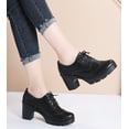 thumbnail image 5 of DADAWEN Closed Toe Platform Chunky Block Black Mid-Heel Pumps for Women Dress Wedding Shoes 8 US, 5 of 6