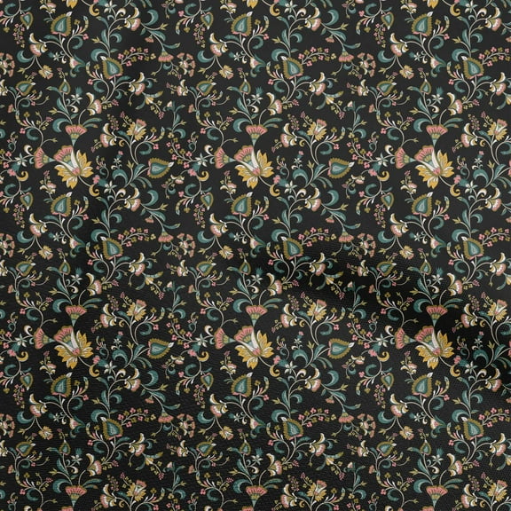 oneOone Polyester Spandex Black Fabric Asian Japanese Floral Quilting Supplies Print Sewing Fabric By The Yard 56 Inch Wide