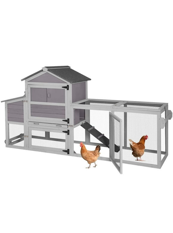 Morgete Chicken Coop on Wheels, Wooden Hen House for 2-3 Chickens, Nest Box and Asphalt Roof