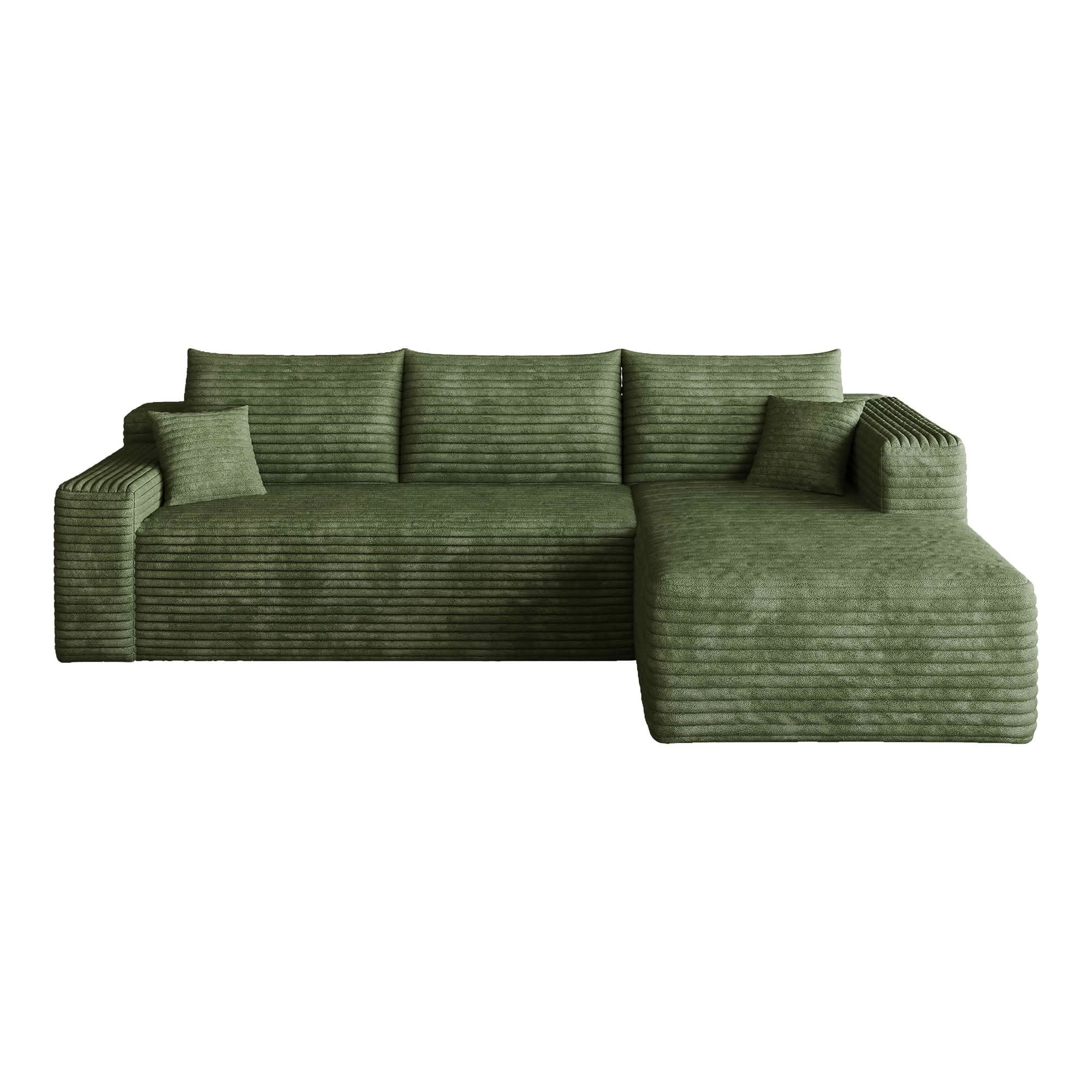 MAYEERTY 95" Cloud Sectional Sofa, U-Shaped Corduroy Upholstered Deep Seat Couch, No Assembly for Living Room, Green