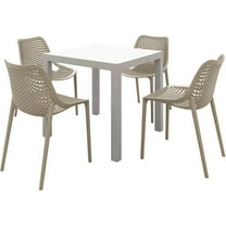 Compamia Air Mix Square Dining Set with White Table and 4 Taupe Chairs