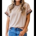 thumbnail image 1 of Camiseta de Verano para Mujer con Cuello Redondo, de Punto con Cordón y Estampado de Leopardo Albaricoque M, 1 of 9