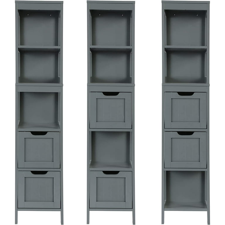 Stockholm Slim Storage Cabinet Oak-Colored - Freestanding 2-Door Linen Tower with 2-Tier Shelf