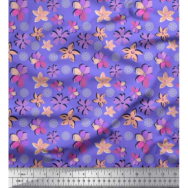 Soimoi Purple Rayon Fabric Artistic Floral Printed Fabric 1 Yard 56 Inch Wide