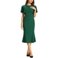 thumbnail image 2 of INSPIRE CHIC Women's Sheath Dress Ruffle Sleeve Round Neck Cocktail Party Work Midi Dress XS Dark Green, 2 of 6