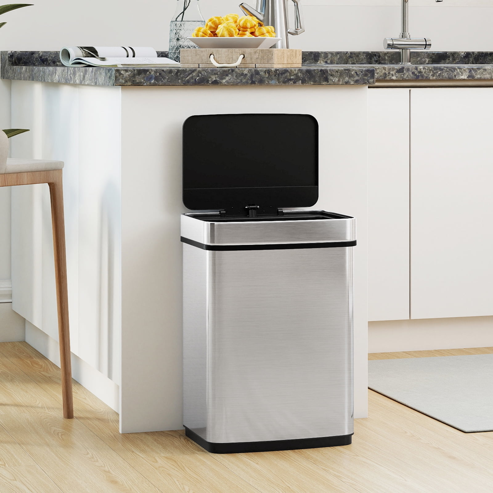 Gymax 16 Gallon Trash Can w/Dual Compartments for Bedroom Bathroom Kitchen Stay Open