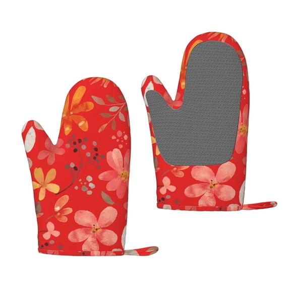ZNDUO Kitchen Oven Gloves, Durable Heat Resistant Oven Gloves with Quilted Liner Non-Slip Textured Grip Perfect for BBQ, Baking, Cooking and Grilling, Flowers Petals Pattern Design