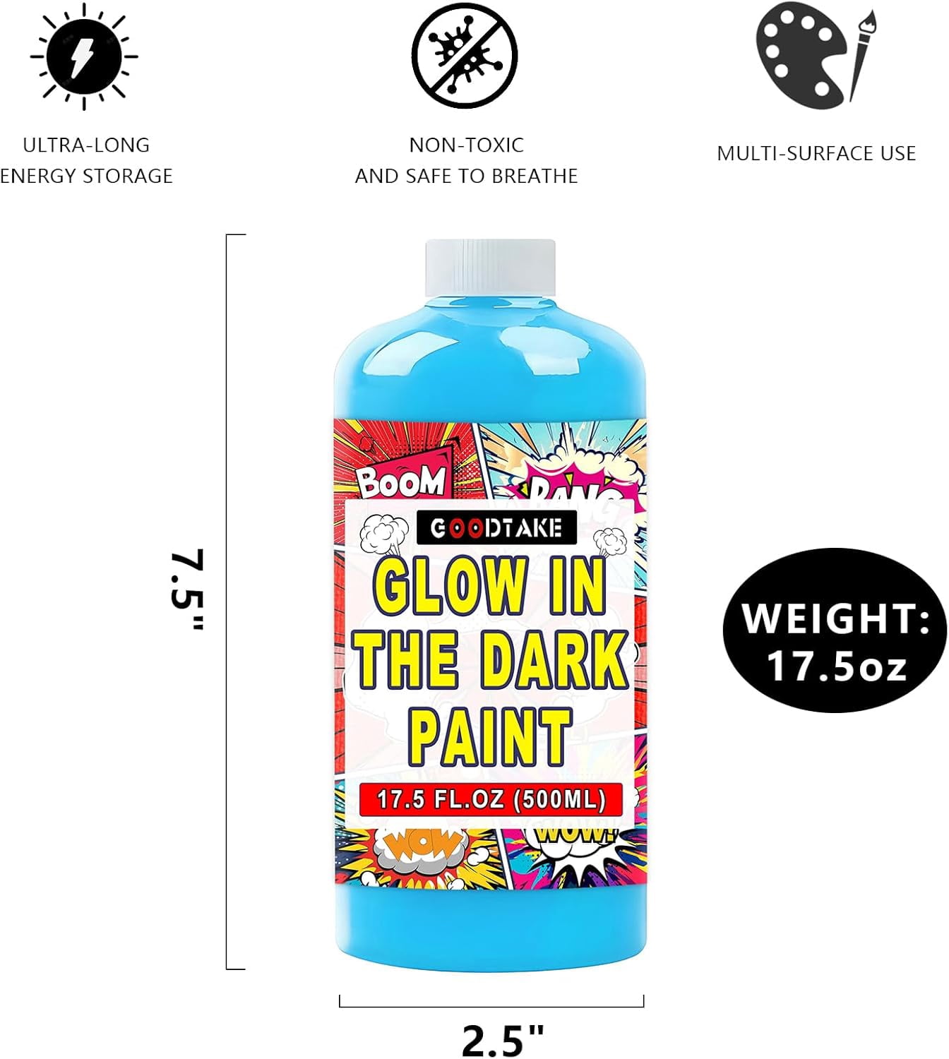 GOODTAKE Black Light Paint - Sky Blue Glow Paints | 4X Bigger Than 120ml | High Performance Glow in Dark Paint | Neon UV Reactive Formula | For Walls, Fabric, Wood & Crafts (Sky Blue, 17.5 Fl Oz)