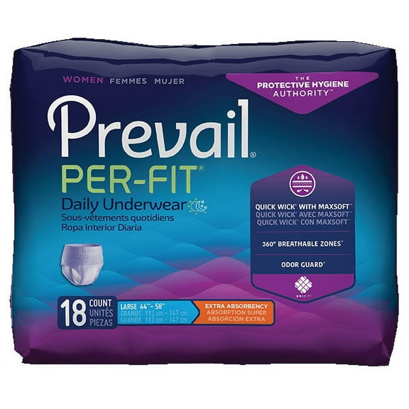 Female Adult Absorbent Underwear Prevail Per-Fit Women Pull On with Tear Away Seams Large Disposable Moderate Absorbency, Bag of 18 - PFW-513