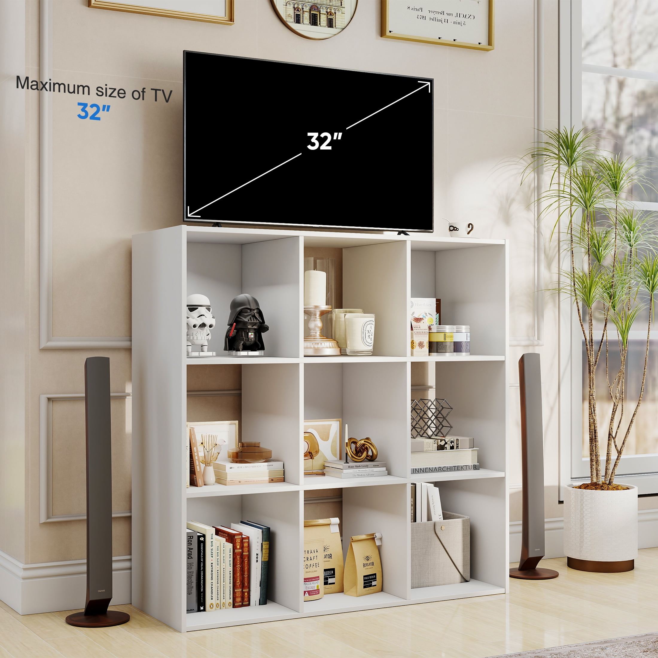 ZUNMOS  9  Cube Storage Organizer,Open Cube Storage Bookcase with 5 Removable Back Panels,for Living Room, Bedroom, Entrance Hall &Office, 36" L×11.6" W×36"H, White