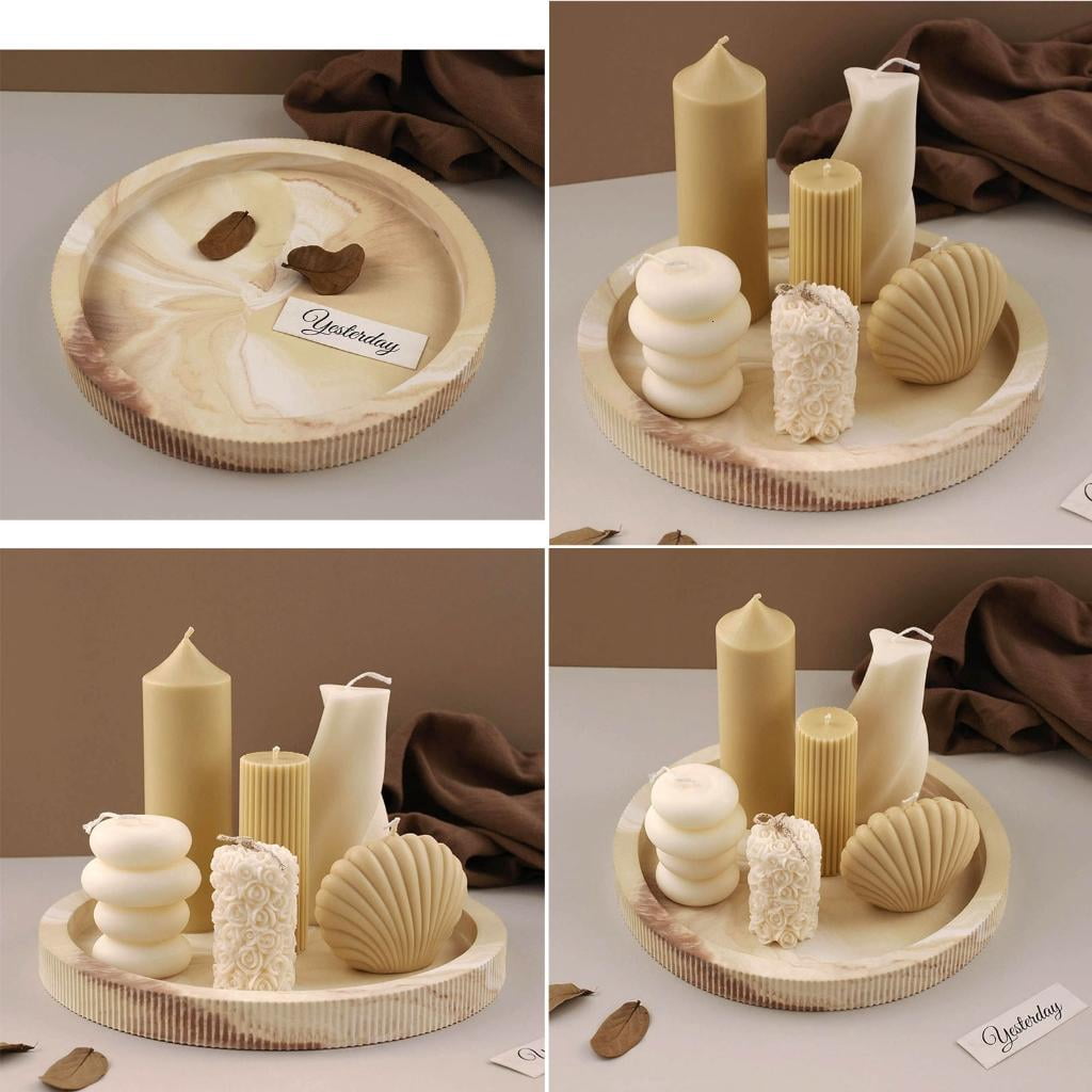 Osdhezcn Storage Tray Silicone Mold Stripe Round Dish Resin Mold Concrete Casting Mold