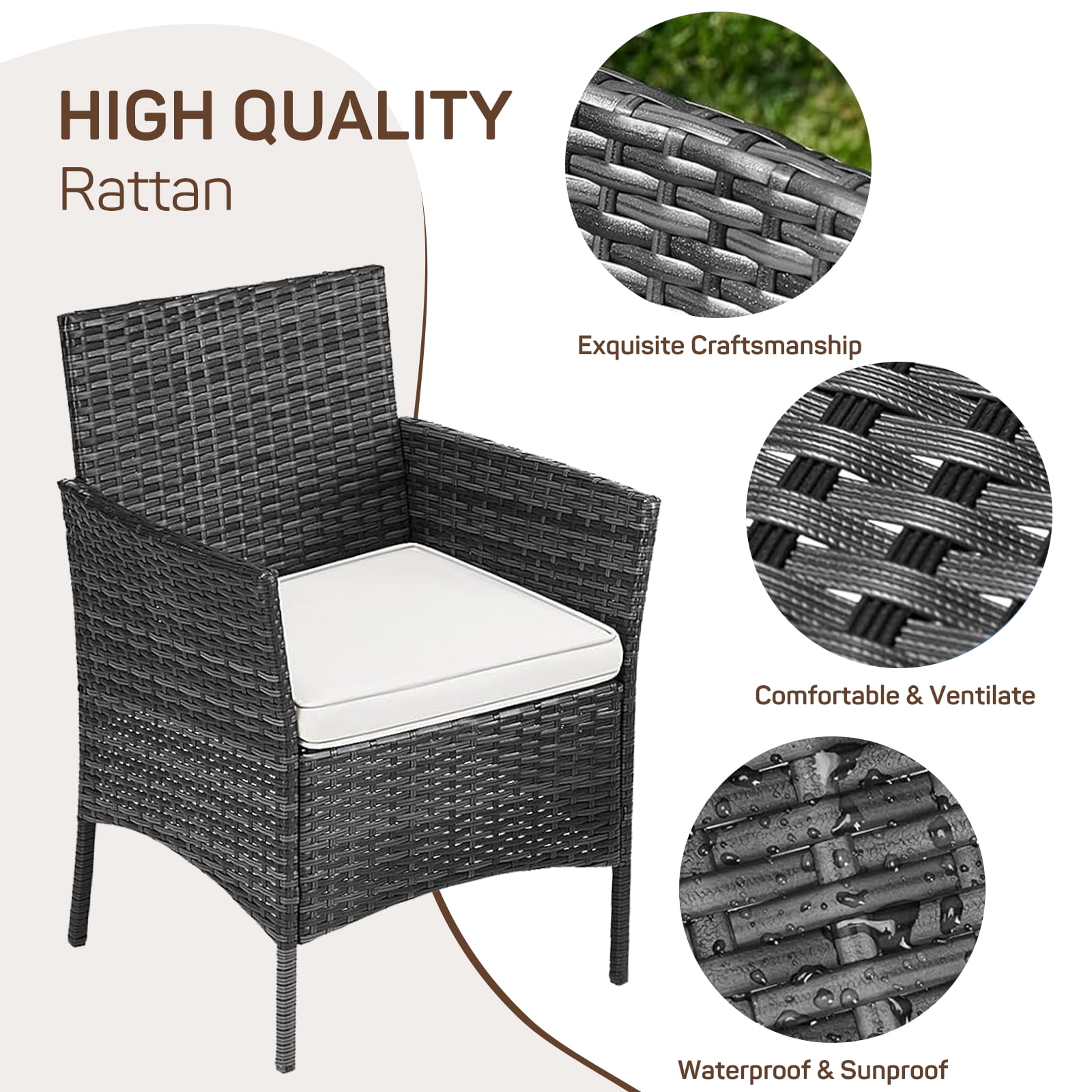 Simenmax Patio Furniture Set 3 Pieces, Outdoor Wicker Furniture with Coffee Table, Modern Rattan Patio Chairs Conversation Sets with Sofa for Garden, Terrace, Porch, Balconies, Lawns, Black