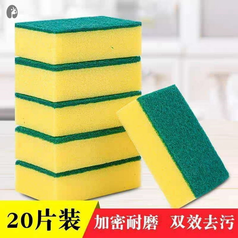 S-Shape Heavy Duty Scrub Sponges - Dishwashing Sponge Along with A Tough Scouring Pad - Ideal for Cleaning Kitchen, Dishes, Bathroom - Yellow - 6 Dish