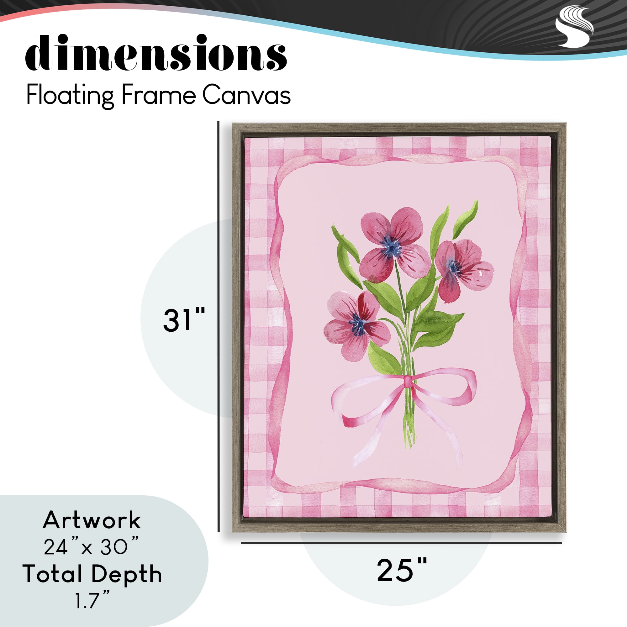 Pink Bordered Flower Bundle Brown Framed Floater Canvas Wall Art, design by Nina Jacobs