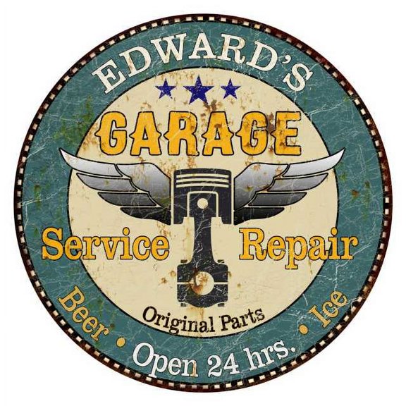 EDWARD'S Garage 14" Round Metal Sign Man Cave Home Wall Decor 100140027277