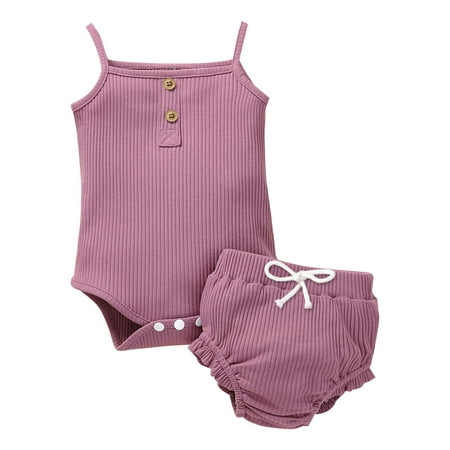 

Baby Girls Solid Spring Summer Ribbed Sleeveless Romper Bosyduit Shorts Outfits Clothes Baby Girl Jacket