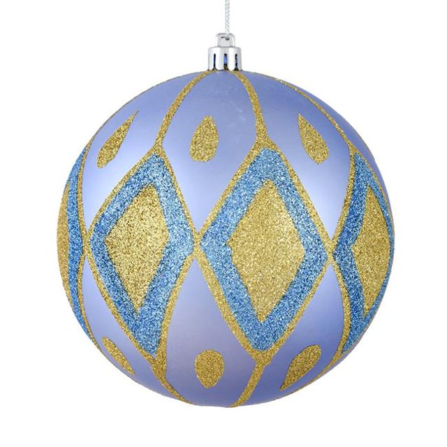 Vickerman N188029D 4 in. Periwinkle Matte Ball Ornament with Glitter Diamond Pattern 4 per Pack