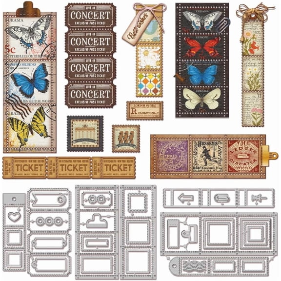 Postage Stamp Frame Cutting Dies for DIY Scrapbooking Metal Tickets Border Cut Dies Bookmark Die Cuts for Card Making Embossing Photo Album Craft Decor Silver