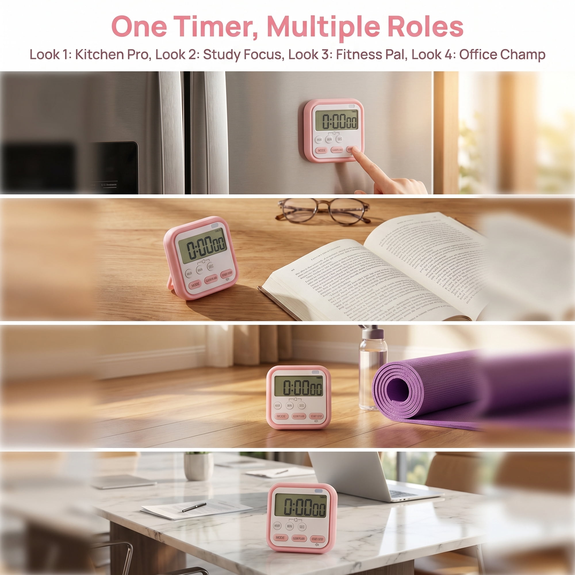 Unique Bargains Timer with Loud Alarm and Magnetic Backing for Classroom Pink