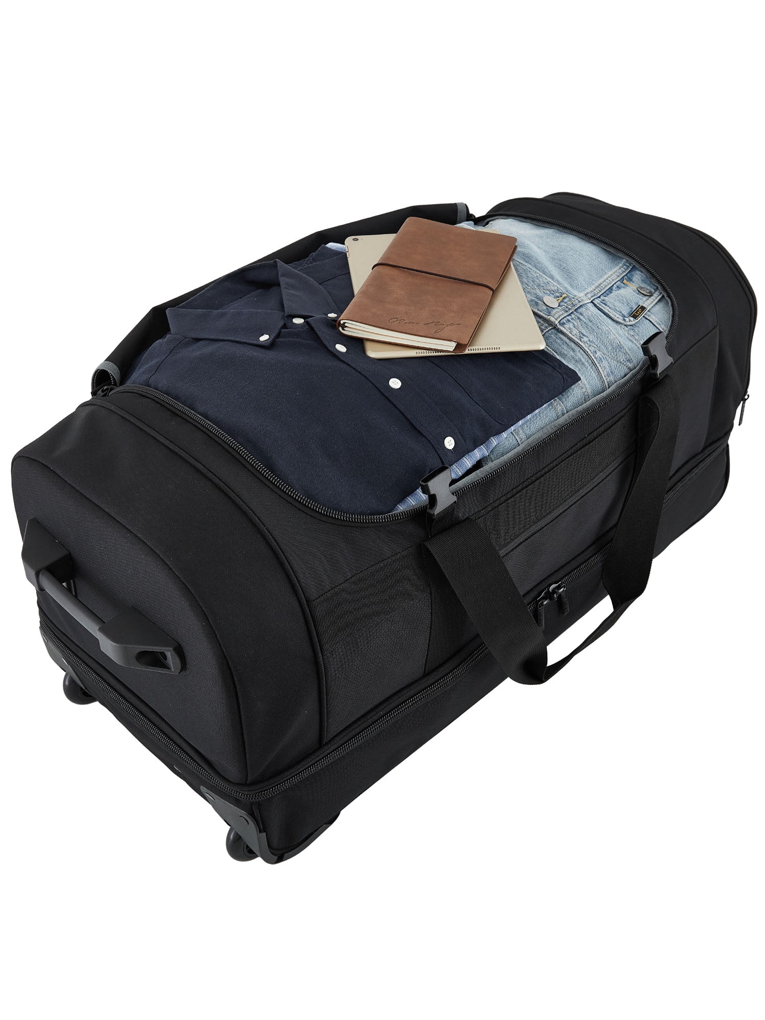 Protege Everyday Journey Large 30-inch Drop-Bottom Rolling Duffel, Black