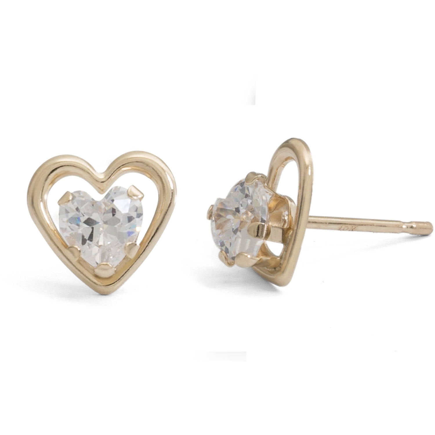 Brilliance Fine Women's 10kt Gold Heart Cubic Zirconia Stud Earrings