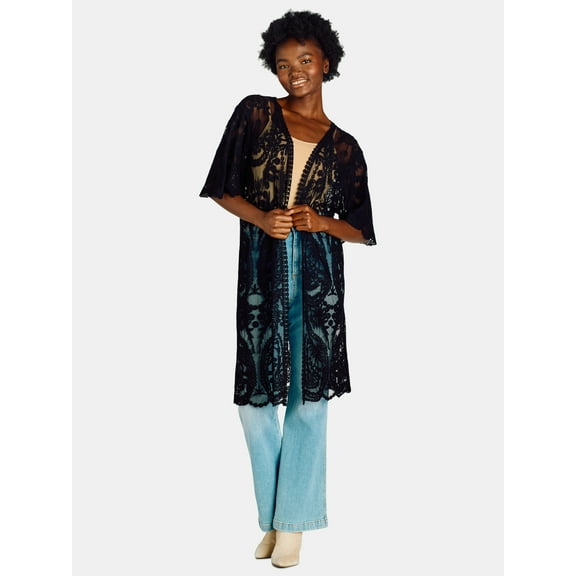 Time and Tru Women’s Open Front Lace Coverup, Sizes S-XXL