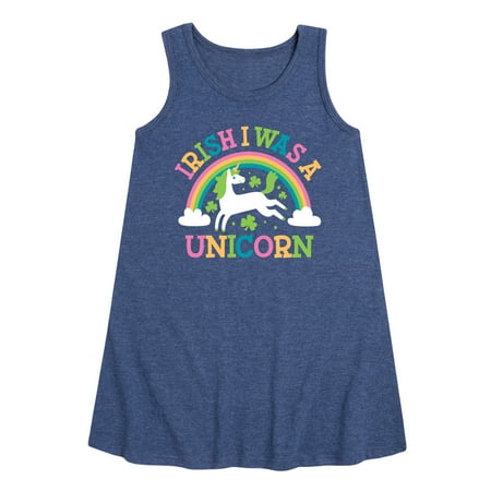 

Instant Message - St. Patrick s Day - Irish I Was A Unicorn - Rainbow - Toddler and Youth Girls A-line Dress