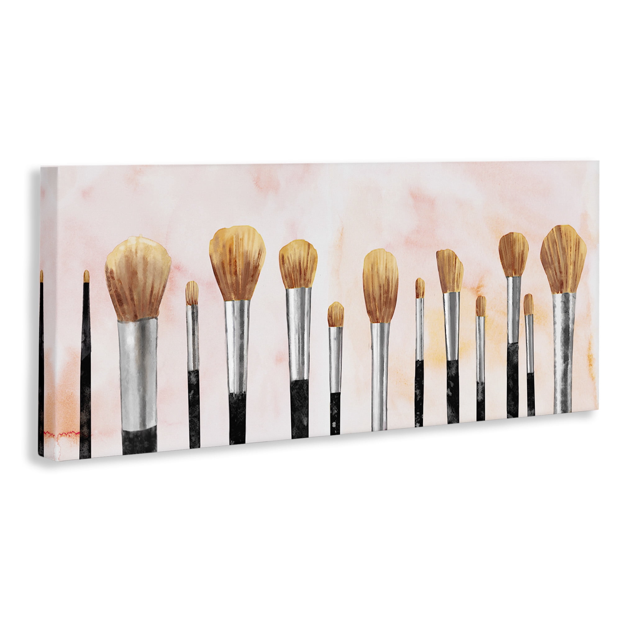 Stupell Industries Pink Makeup Brush Collection Beauty & Fashion Painting Gallery Wrapped Canvas Art Print Wall Art, 40 x 17