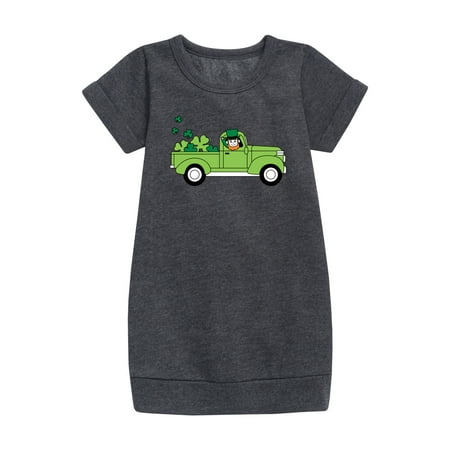 

Instant Message - St. Patrick s Day - Leprechaun Truck Delivering Shamrocks - Toddler And Youth Girls Fleece Dress