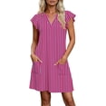 thumbnail image 2 of Blmnix Peplum Dress for Women Striped Dress Shift with Pockets Under Dresses Short Sleeve V-Neck Pink Mini Adaptable Summer Dress L, 2 of 6