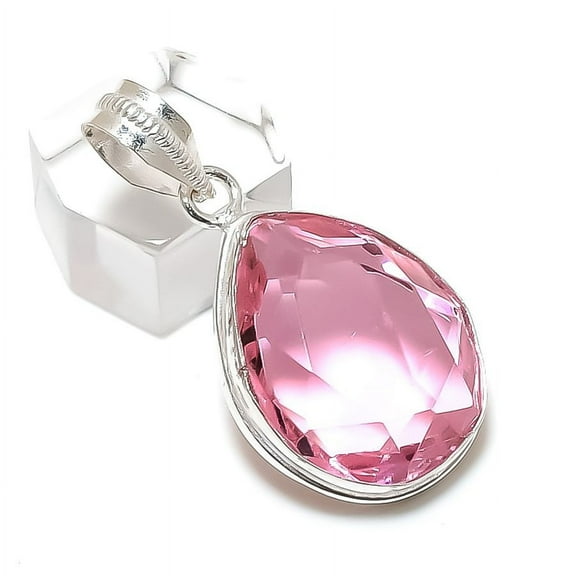 Natural Pink Kunzite Gemstone Handmade 925 Sterling Silver Pendant 1.65"