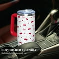 thumbnail image 4 of 30 Oz Insulated Stainless Steel Tumbler with Handle & Straw Lid - Leak Proof Travel Mug, Water Bottle, Coffee Cup - Red Cherry Print Design - Gift Ready Box for Women, 4 of 6