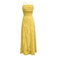 thumbnail image 4 of Solid Color Spaghetti Strap Maxi Dress Women Sleeveless Bodycon Elegant Casual Party Dress Yellow L, 4 of 5