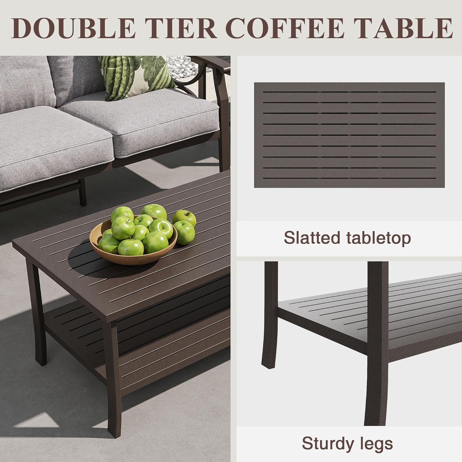SUNVIVI Outdoor Patio Furniture Set, Patio Conversation Set with Coffee Table Side Table and Ottomans, Metal Furniture Set for Porch Backyard Garden