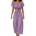 thumbnail image 1 of Conjunto moderno para el día: top con cuello cuadrado y mangas abullonadas y pantalones de pierna ancha - Poliéster - Ropa informal/de vacaciones, 1 of 8
