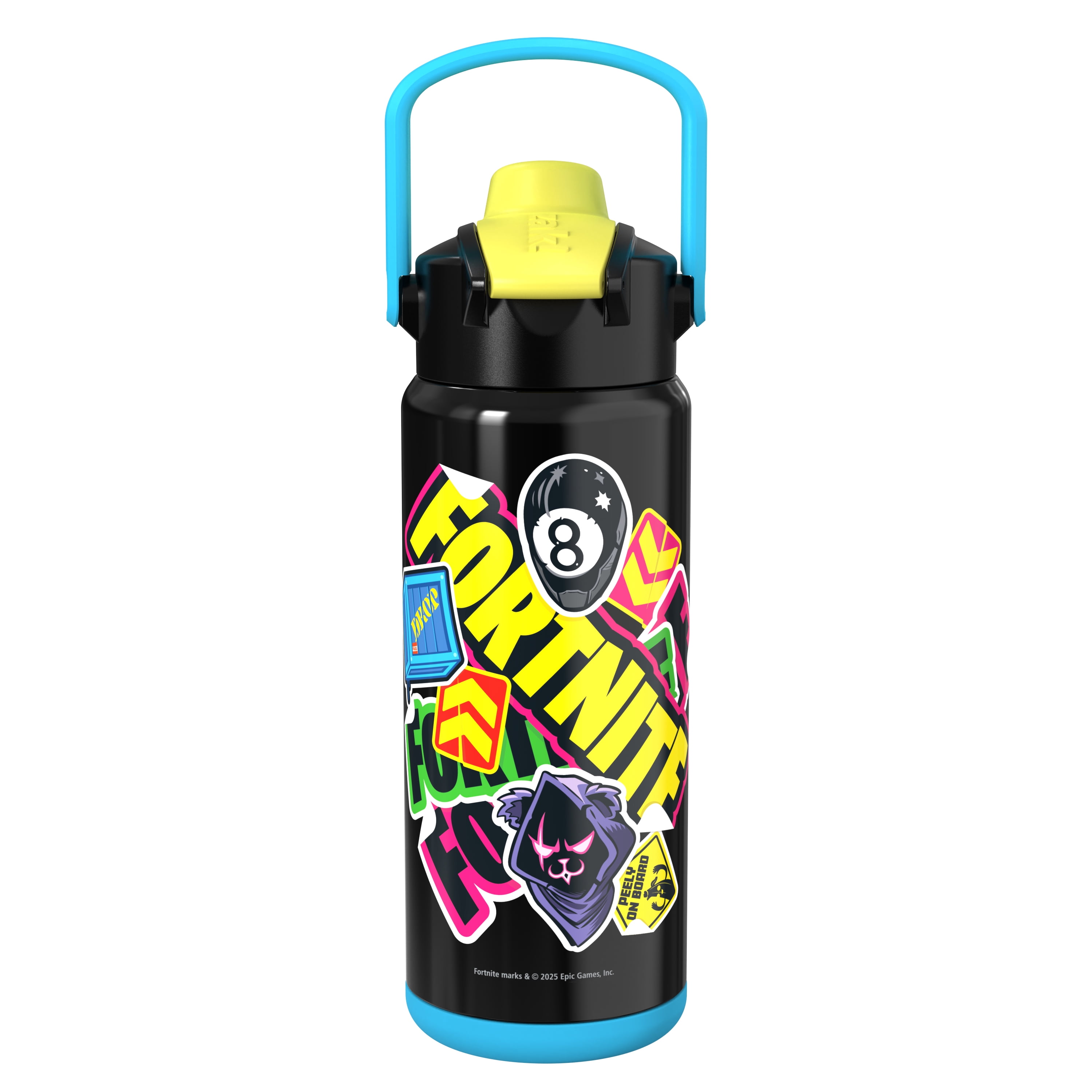 Zak Designs 20oz Fortnite Stainless Steel Liberty Water Bottle with Push Button Lid, Lock, and Carry Handle