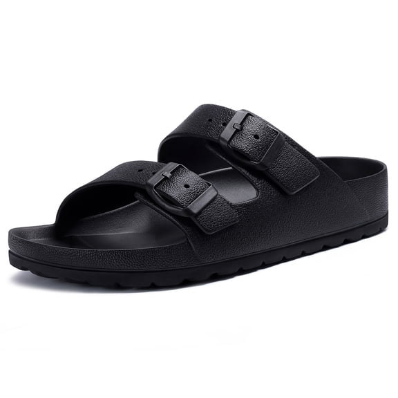 Litfun Women's Slide Sandals with Adjustable Buckles Summer Arch Support Beach Sandals, Black