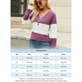 thumbnail image 2 of Deago Women's Color Block Long Sleeve Fall Sweaters Casual Fashion Ribbed Knit V Neck Button Pullover Shirts Tops (Blue, S), 2 of 8