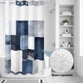 thumbnail image 4 of No Hook Shower Curtain with Built-in Rings - Navy Blue Grey Washable Waterproof Fabric Bathroom Curtains for Hotel,Rentals, Stall 36 X 78 Inch , Ombre Modern Abstract Art, 4 of 9