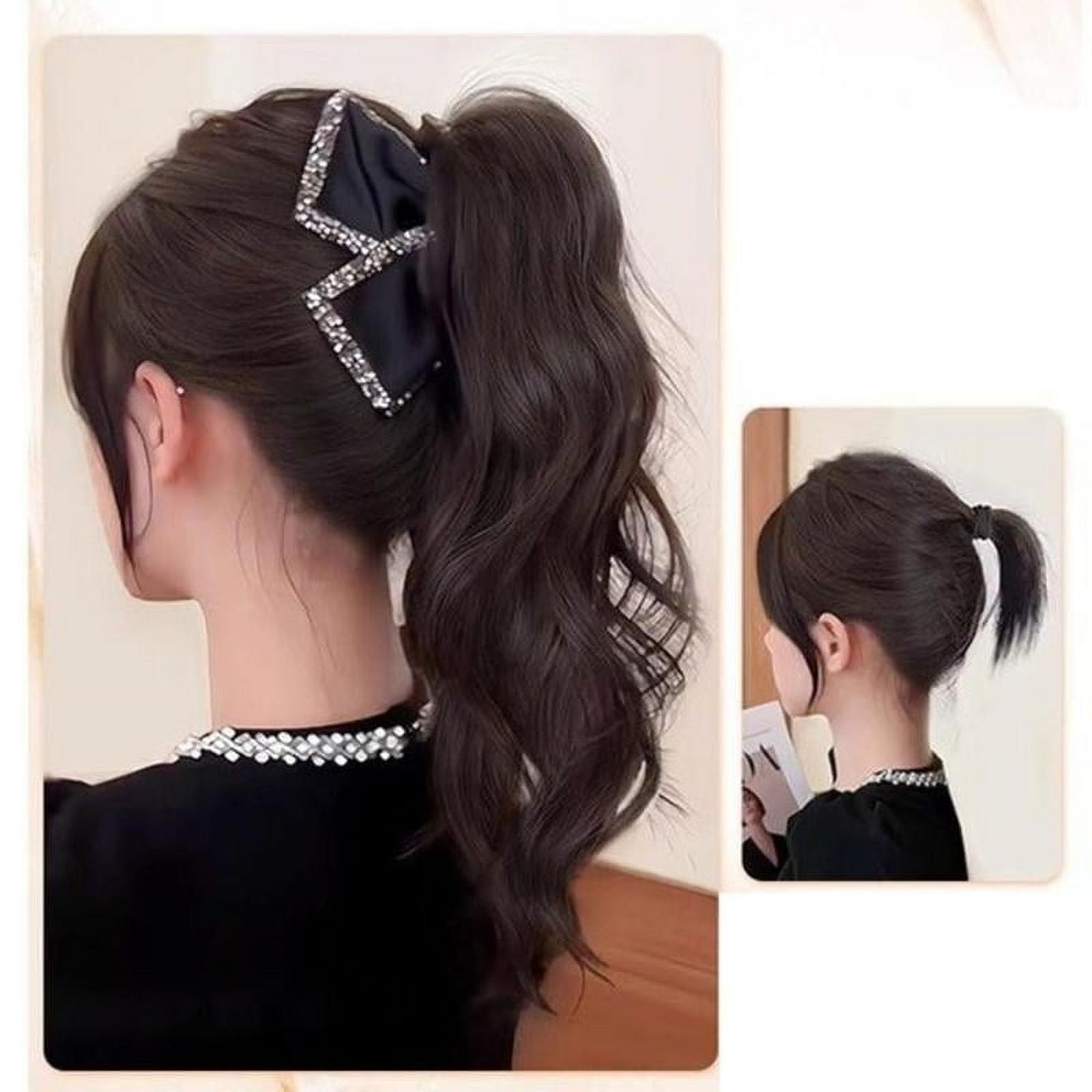 Natural Long Fluffy Curly High Synthetic Ponytail Grab Wig Women Half Waterfall Clip-on Hair Extensions