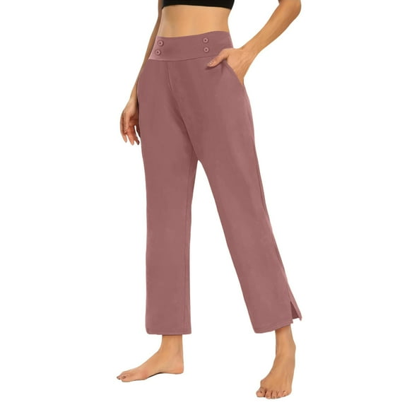 GTEYOIJN Women's High-Waisted Stretch Pants with Slit Cuffs for Summer Casual Yoga Maternity Scrub Pants Pants for Women High Waisted Crop Work Pants Summer Casual Slacks Yoga Dress Pant